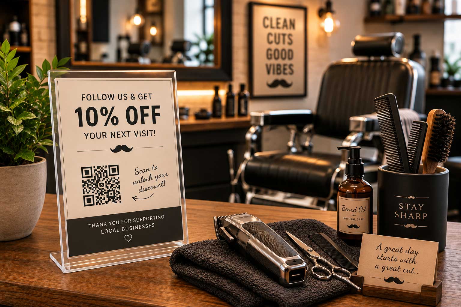 Professional barber giving a client a haircut inside a modern barber shop